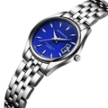 Men's silver steel watch with a blue dial, quartz movement and date window display - Female Style / Steel Strap Royal Blue Dial Women