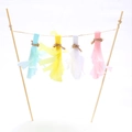 Mini clothesline cake topper with wooden sticks and colorful paper tassels for parties - Yellow + Pink White Blue Tassel
