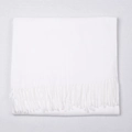 Pure white cashmere-like scarf with fringe edges in a folded display - White