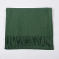 Deep green cashmere-like scarf with long fringe details in a folded flat lay view - Dark Green
