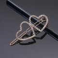 Sparkling gold heart hair clip with double heart design and shimmering rhinestones - Gold Double Heart Rhinestone Frog Clip
