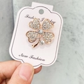 Broche trèfle à quatre feuilles en or rose avec strass brillants et cristaux de zircon - A7-19