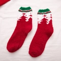 Christmas coral fleece socks with red and green patterns for winter warmth - Red Christmas Tree