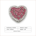 Macro shot of 15mm heart pendant connector with pink baguette stones and white zircons - Silver Pink Zirconia