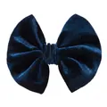 Soft navy blue velvet bow hair clip for girls with a classic scallop design finish - Blue