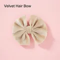 Soft beige velvet bow hair clip for girls with elegant scalloped wings design - Champagne