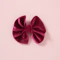 Velvet hair bow clip for girls in wine red finish on soft pink background - Burgundy