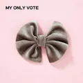 Gray velvet scalloped bow hair clip for girls with soft texture and premium finish - Gray