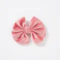 Pink velvet scalloped bow hair clip for children with ribbed texture on pink card - Light Pink