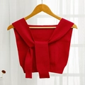 Knitted red decorative shawl for women featuring soft ribbed cuffs in a stylish solid color - Red