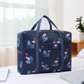 Foldable navy travel bag with pink flamingo print and sturdy reinforced handles - Thickened Navy Flamingo