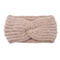 Close-up of pink knitted twist headband showing soft chenille texture and stitch detail - Pink