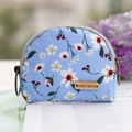 Semi-circular light blue floral fabric coin purse with metal keyring and handmade label - Sky Blue Flower