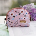 Pink floral semi-circle fabric coin purse with blue flowers and metal zipper ring - Pink Flower