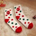 Thick warm coral fleece Christmas socks in white with red dots and embroidered JOY text - JOY Embroidery - White Red Polka Dots