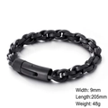 Pulsera para hombre de acero inoxidable negro mate, cadena trenzada con cierre cilíndrico - Ancho 9mm / Largo 205mm / Negro (KB119213-KFC)