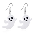 Close-up of white ghost halloween earrings with black eyes and a silver hook - Ghost Hooks