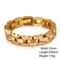 Pulsera para hombre de 15mm en acero inoxidable dorado cepillado con eslabones industriales - Dorado
