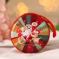 Round Christmas coin purse with Santa and reindeer print and red hanging strap - Santa and Reindeer / Red