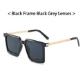Square black sunglasses with dark grey lenses and slim gold metal temples for outdoor use - Black Frame Black Grey Lens