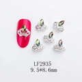 Silver crown nail art charm with K9 rhinestones and iridescent stone on red manicure - Crown-LF2935 / Silver/Opal