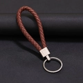 Handcrafted brown braided leather keychain with durable polished metal ring buckle - 30*1.6mm / Brown