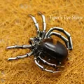 Spider pendant brooch with natural Tiger Eye stone inlay and silver metallic legs - Tiger's Eye
