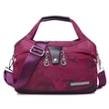 Chic pink camouflage nylon tote bag with wide shoulder strap and metal detail - Camo Rose Red