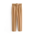 Women's slim-fit high-waisted camel trousers with a matching square buckle belt - XS / Khaki