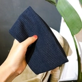 Navy blue ribbed knit headband for sports and yoga made of elastic cotton blend - Flat Band / Dark Blue