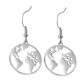 Pendientes de mapa del mundo en acero inoxidable plateado con ganchos para mujer con calados - Color Acero