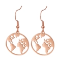 Pendientes elegantes de acero inoxidable oro rosa con diseño de mapa del mundo calado - Oro rosa