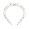 Detailed view of large gradient white pearls on a bridal headband with teardrop ends - 22mm 3 Pearls (White)