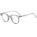 Occhiali minimalisti in PC grigio trasparente con rivetti metallici su sfondo bianco - Grigio Trasparente (C03)