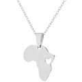 Collana in acciaio inossidabile con ciondolo mappa Africa e dettaglio cuore scavato - Color Acciaio