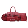 Fashionable 6-piece wine red snake print tote and handbag set for women - Burgundy