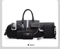 Detail view of a 6-piece black leather handbag set with stylish snakeskin textures - Black