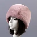 Plush faux rabbit fur beanie for women in dusty pink color for winter warmth - One Size / Dusty Pink