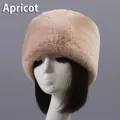 Plush faux rabbit fur winter hat for women in soft apricot color with round top - One Size / Apricot