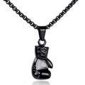 Collana con ciondolo guantone da boxe nero lucido con elegante catena a maglie in metallo - Nero