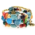 Pulsera bohemia de múltiples capas con cuentas de turquesa y dijes de sol dorados - Circón Azul Claro