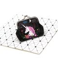 Detail of unicorn print coin purse with silver metal clasp on faux leather surface - Unicorn No. 1 (Black)