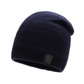 Berretto invernale in maglia blu scuro con toppa in pelle sport e coste - Taglia unica / Blu Notte
