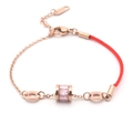 Catena in oro rosa con cordino rosso, pendente a numeri romani e pietre rosa - Rosa