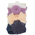 Three-piece baby nylon headband set with purple knot, orange bow, and blue flower - Purple/Light Orange/Navy Blue Style