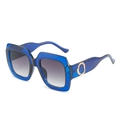 Classic oversized square sunglasses with blue transparent frame and grey gradient lenses - Blue Frame Gradient Grey Lens