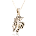 Running unicorn necklace in antique gold finish with floral details and cable chain - Unicorn / Gold