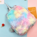Sac à dos licorne en peluche arc-en-ciel pour enfants avec corne laser argentée - Coloré / Standard