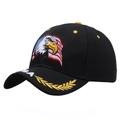 Black baseball cap featuring eagle, American flag embroidery and USA visor detail - Adjustable / No.2 Black Eagle USA Wheat