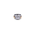 Bague pour homme en acier titane avec incrustation dorée et pierre de zircone carrée - US 8 / Or & Argent